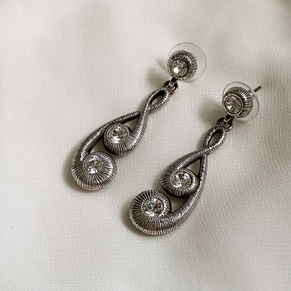 VTG Silver Diamond Swirl Dangle Earrings - Picture 2 of 5